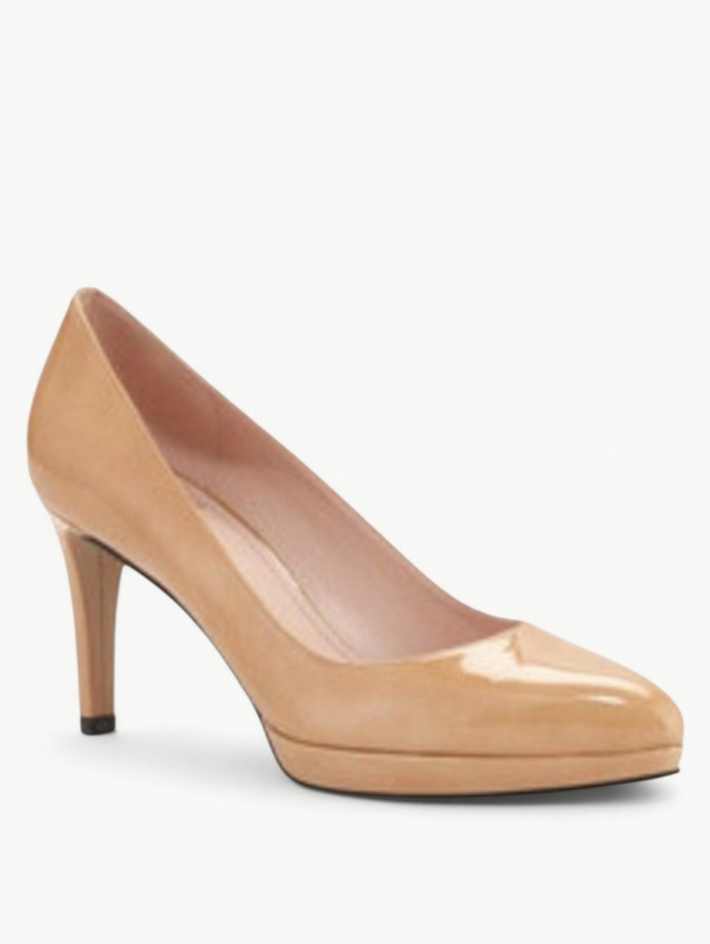 STUART WEITZMAN Nude Patent Leather Mini Platform Pumps Neutral Heels Glossy 8